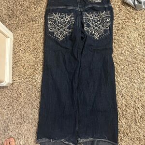 Men's Dark Blue Flare Jeans with Embroidered Pockets